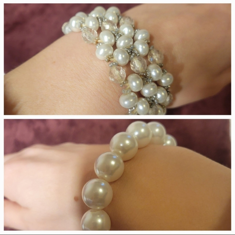 Two white pearl thick bracelets fashion vintage